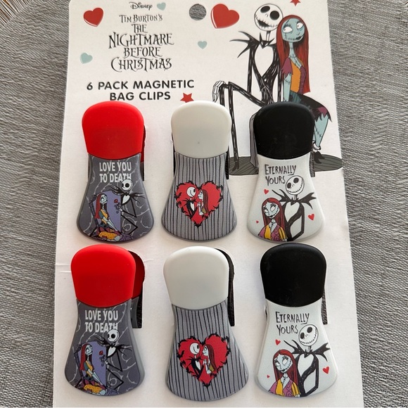 Nightmare Before Christmas Jack & Sally Hearts 6 Pack Magnetic Bag Clips New! - Picture 2 of 3